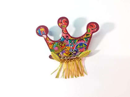 HANDCRAFTED WOODEN BROOCH- CROWN GLORY