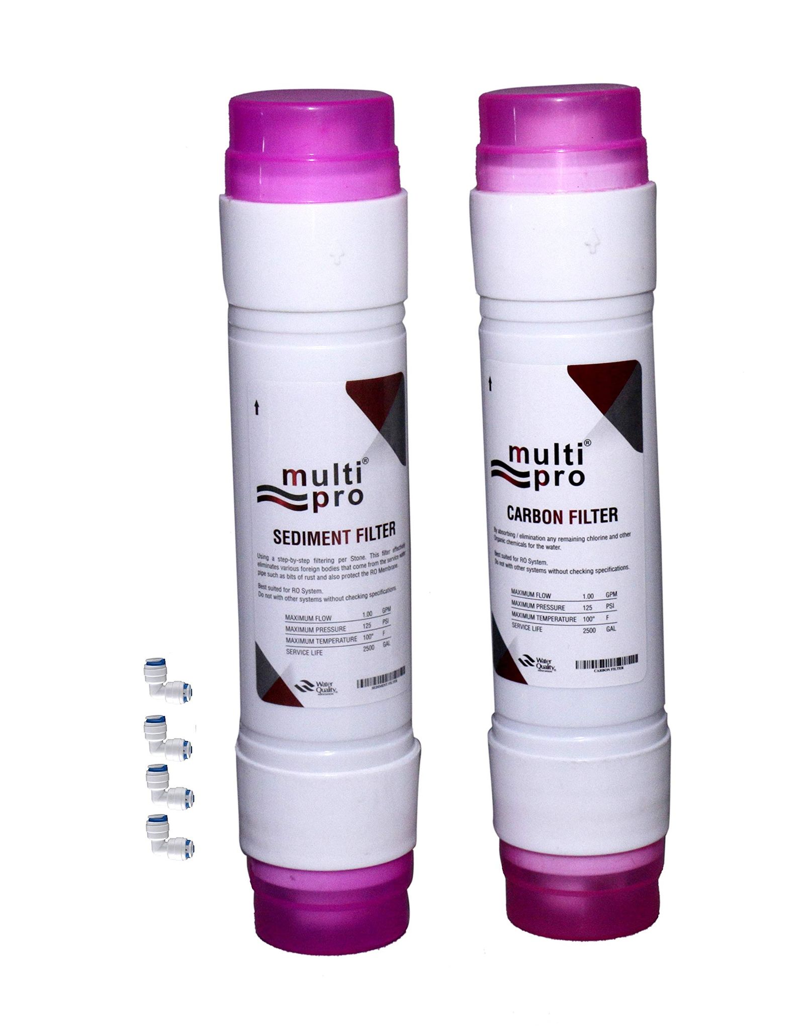 Multipro Inline Plastic Sediment and Carbon Filter for RO Water Purifier with an Elbow Connector