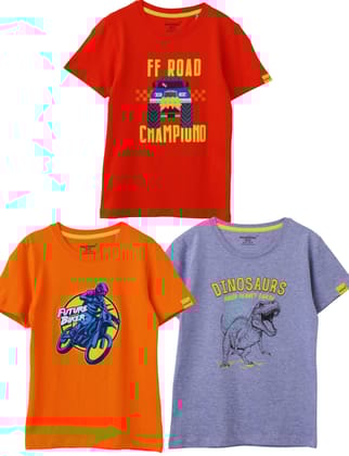 Boys’ T-Shirt 3-Pack – Red, Orange, Grey  7-14 Years (3pcs Pack)