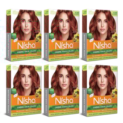 Nisha Creme Hair Color Mahogany 40gm Pack of 6, Permanent Hair Color for Women Men, No Ammonia, 100% Grey Coverage