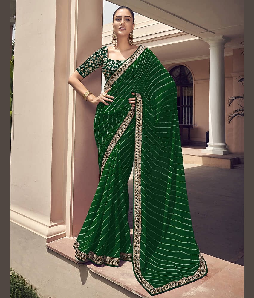 Samah Georgette Printed Saree With Unstitched Blouse Piece ( Pink )