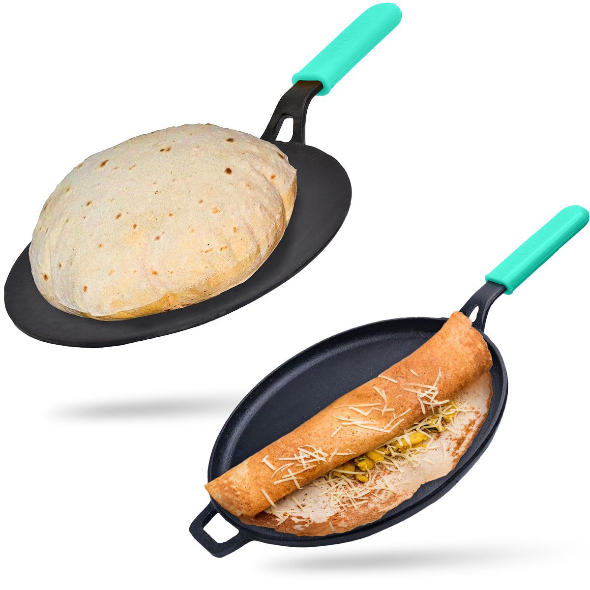 GEMMA Cast Iron Dosa Tawa Plus Roti Tawa Combo-Green