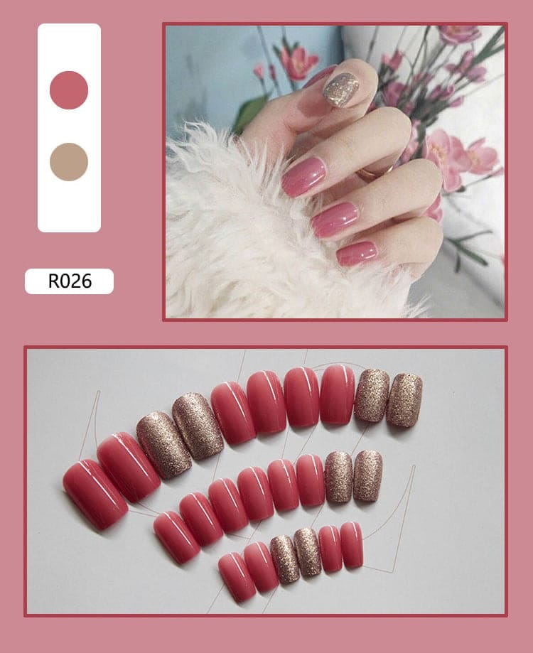 SMOOKY Reusable - 24 Pcs nail art designs kit -Rani Pink Golden