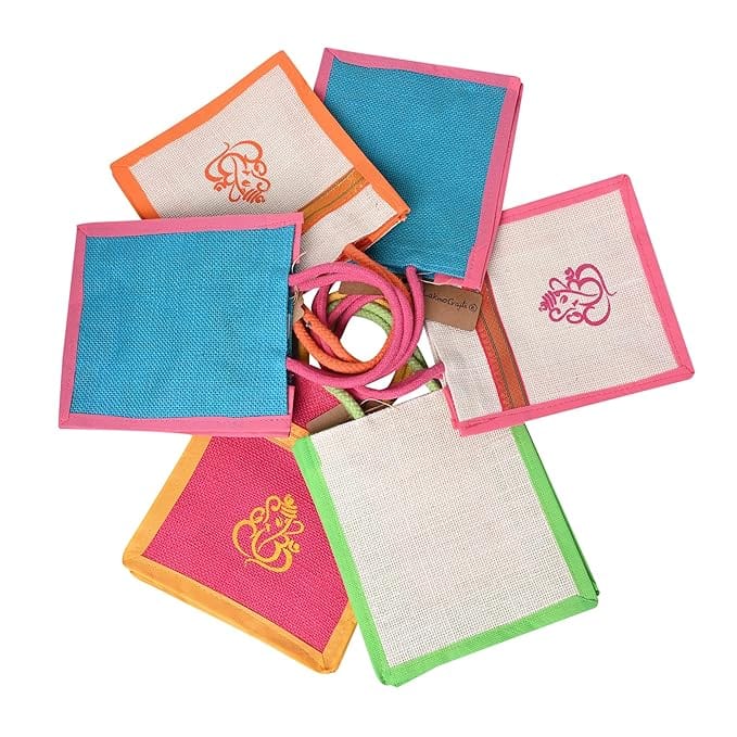 Eco-Friendly Jute Bags with Vibrant Ganesha Print (10 Pack)