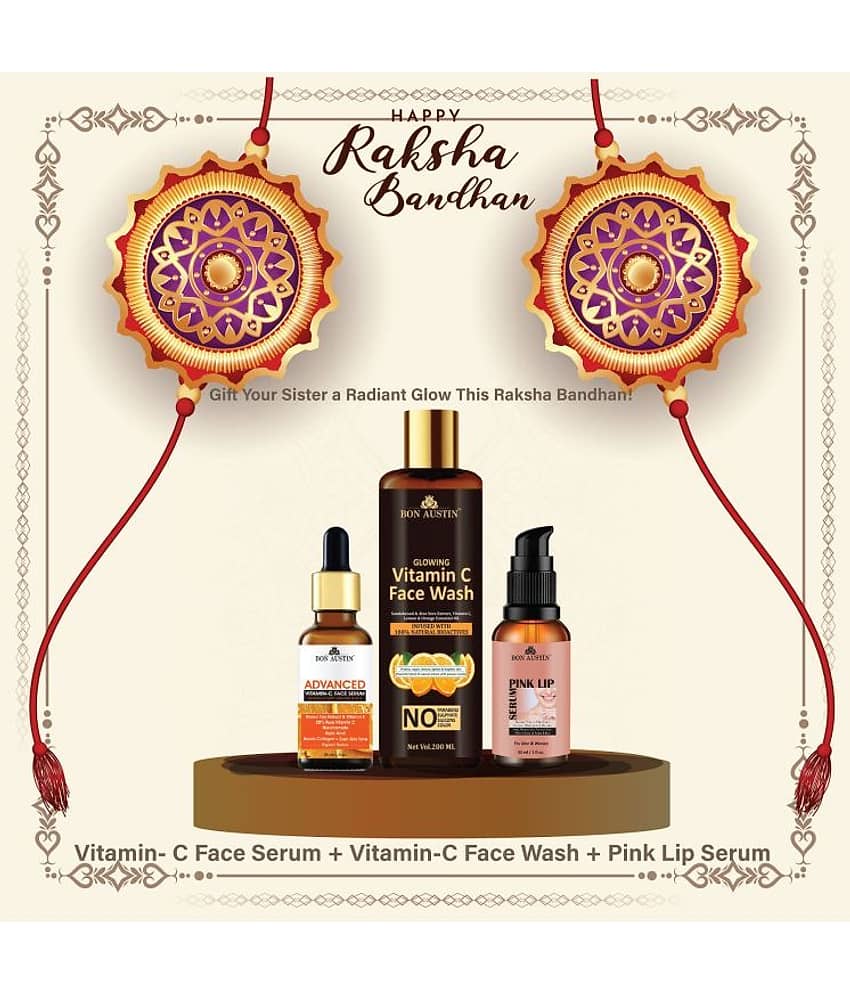 Bon Austin Advance Vitamin C Face Serum 30ml, Glowing  Vitamin C Face Wash 200ml & Pink Lip Serum 30ml - Set of 3 Items