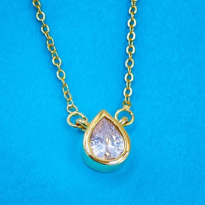 Copper Cubic Zirconia Gold Drop Pear Solitaire Pendant For Women-PEAR