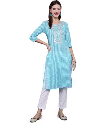Antaran Cotton Embroidered Straight Women's Kurti - Blue ( Pack of 1 )