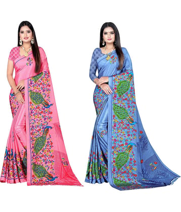 LEELAVATI Crepe Printed Saree With Unstitched Blouse Piece ( Multicolor )