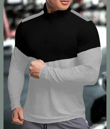 TAZO Cotton Blend Regular Fit Colorblock Full Sleeves Men's High Neck T-Shirt - Grey ( Pack of 1 )