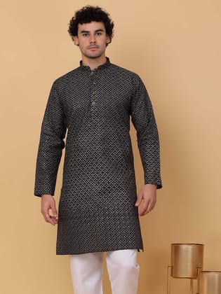 KRAFT INDIA Men Cotton Floral Printed Knee Length Kurta Only