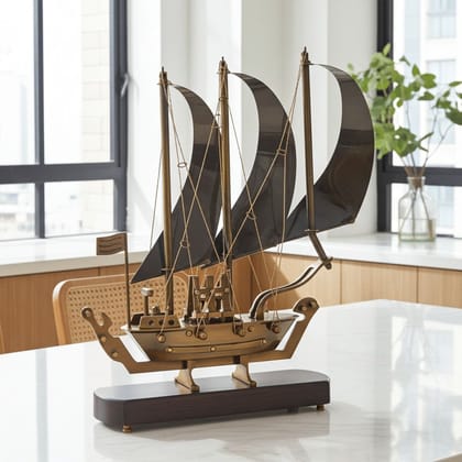 Handcrafted Brass Sailboat Model – Wooden Base Home Decoration, Height : 15 Inch (MRMAS172 B)