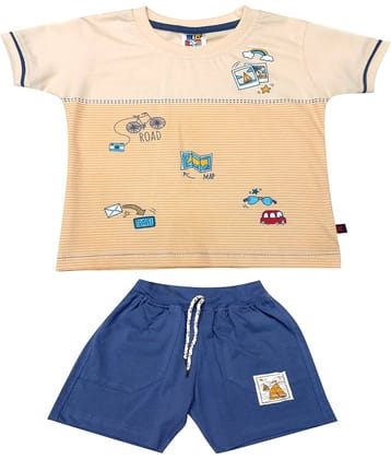 Kideon Pack of 1 Boys Cotton T-Shirt & Shorts Set ( Yellow )