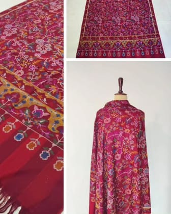 Red Kani Pashmina Shawl – Handwoven in Kashmir | Pure Wool Luxury Wrap with Traditional Artisanal Design by Heritage Design Inc