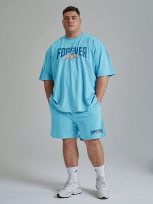Forever Alive Cotton Mens T Shirt and Shorts Combo Set (Plus Size)-XL