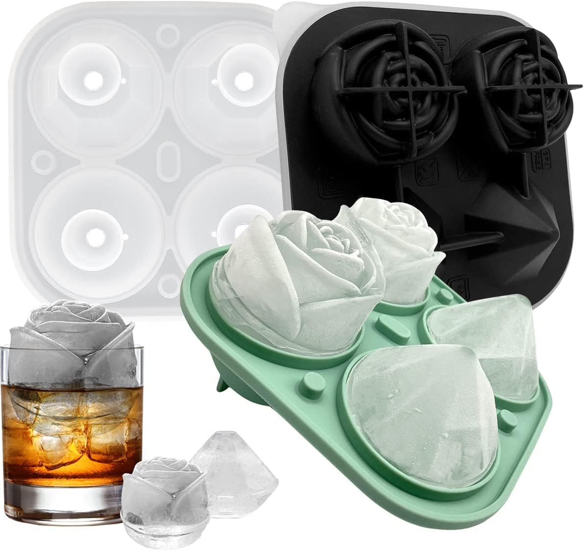 NATURALLY YOURS Silicone 2 Rose +2 Diamond Tray 135 X 135 X 53 MM Clear LID