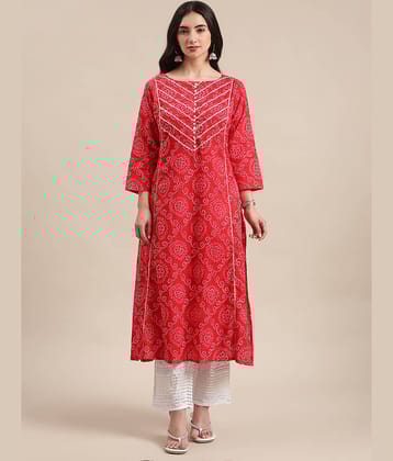 Varanga Cotton Printed Flared Women's Kurti - Red ( Pack of 1 )