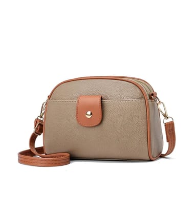 Women's PU Leather Zipper Sling Bag (Khakhi)-PID63989