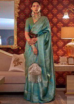 Teal Blue Dual Tone Woven Kanjivaram Silk Saree