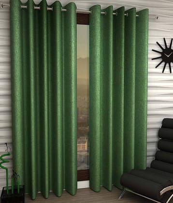 Panipat Textile Hub Solid Semi-Transparent Eyelet Window Curtain 7 ft Pack of 2 -Green