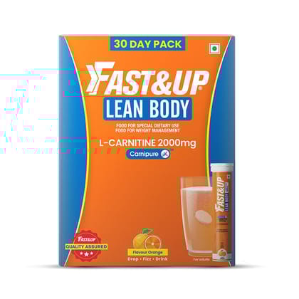 Fast&Up L-Carnitine Lean Body - Helps Convert Fat into Energy, 2000 mg Carnipure TM L-Carnitine Sourced from Lonza Switzerland - Pack of 60 Effervescent Tablets, Orange Flavour
