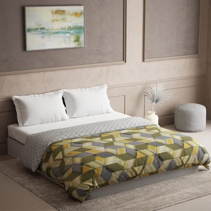 DDECOR - Prime Collection 100% Cotton Geometric Pattern 136TC King Quilt |229 CM X 274 CM| - Yellow