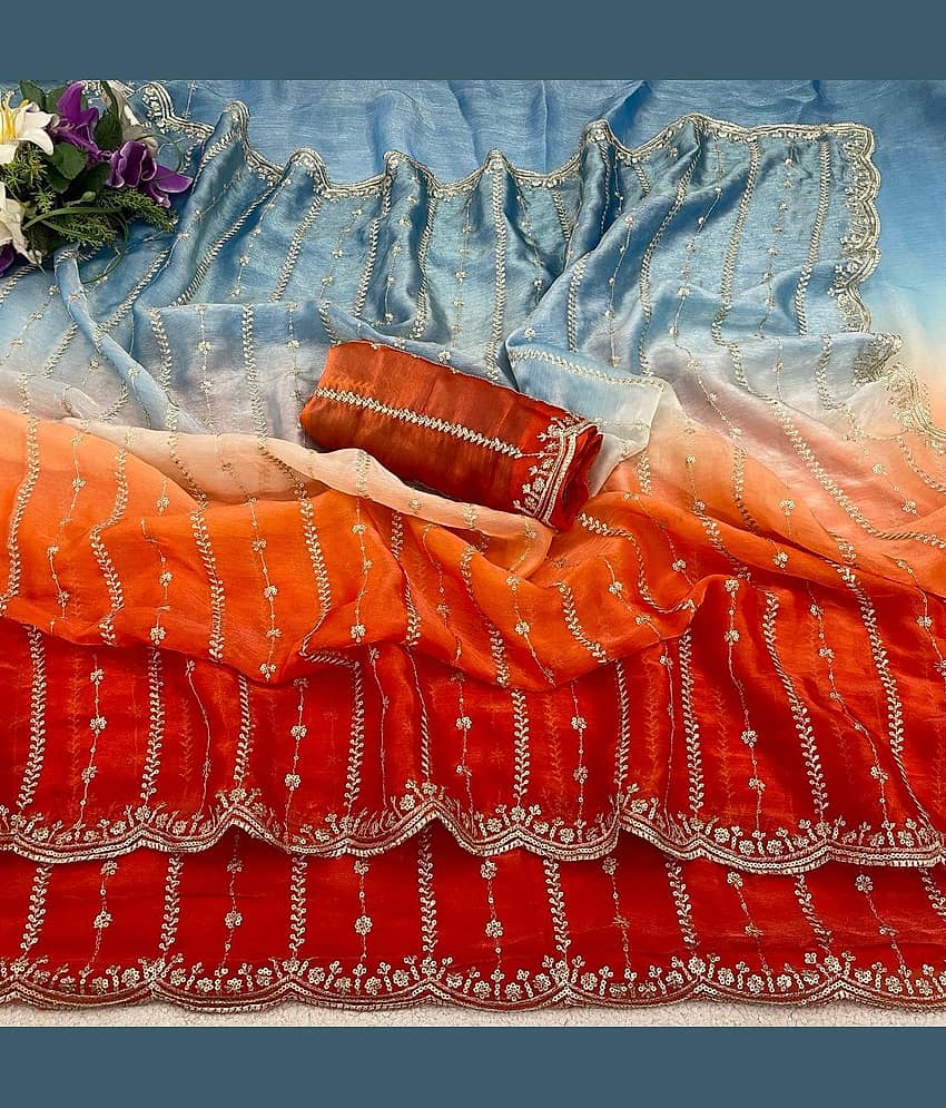 Rangtulika Ethnics Satin Solid Regular Saree With Unstitched Blouse Piece ( Orange )
