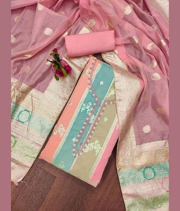 Rangtulika Ethnics Unstitched Jacquard Applique Dress Material - Pink ( Pack of 1 )
