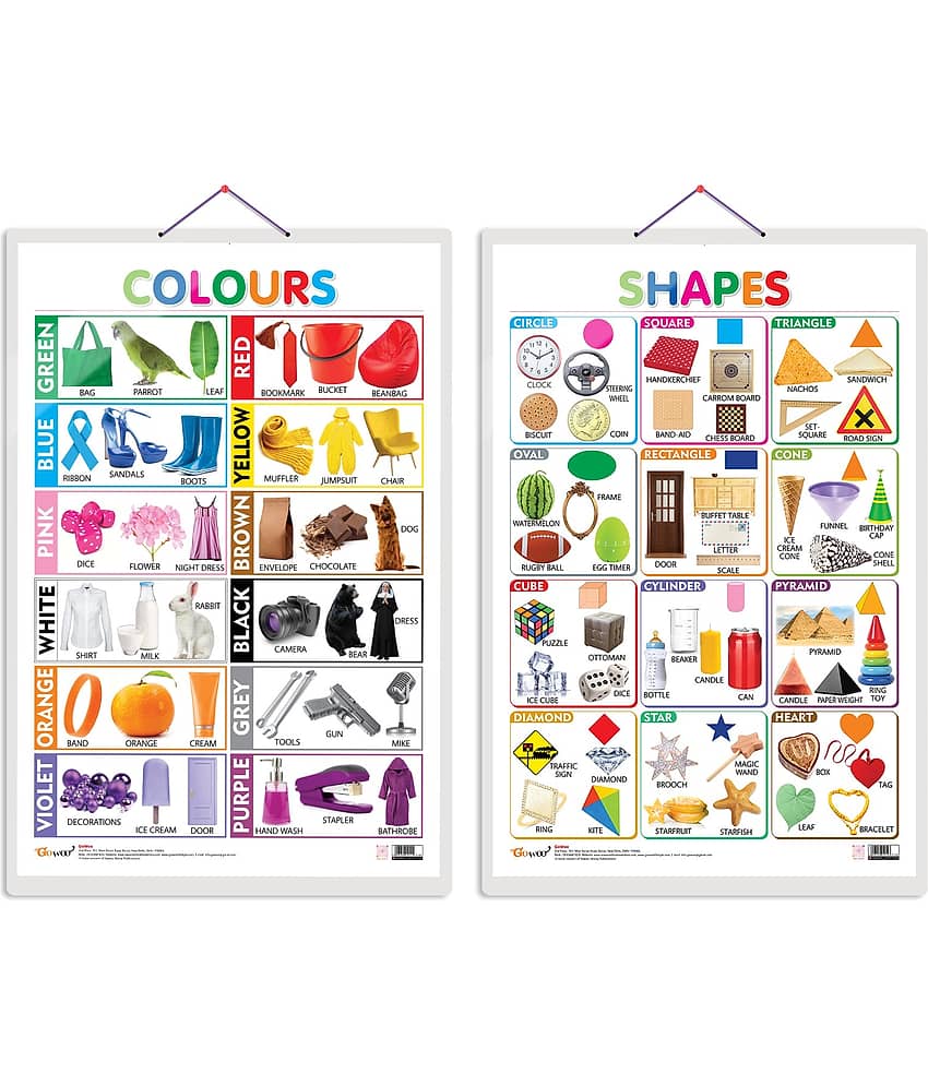 Set of 2 Colours and Shapes Early Learning Educational Charts for Kids | 20"X30" inch |Non-Tearable and Waterproof | Double Sided Laminated | Perfect for Homeschooling, Kindergarten and Nursery Students