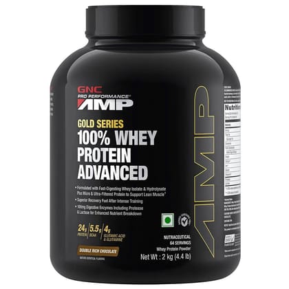 GNC AMP Gold Series 100% Whey Protein Advanced | Double Rich Chocolate-4 lbs