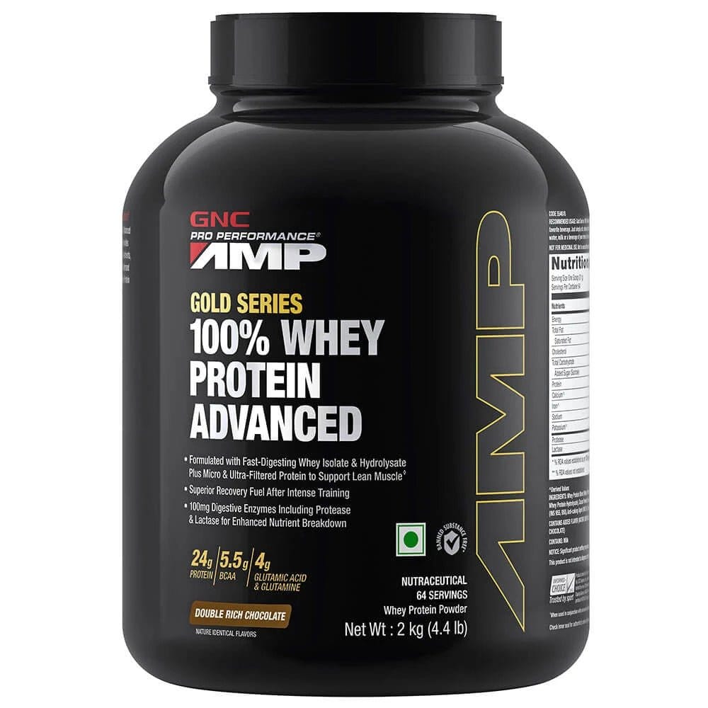 GNC AMP Gold Series 100% Whey Protein Advanced | Double Rich Chocolate-4 lbs