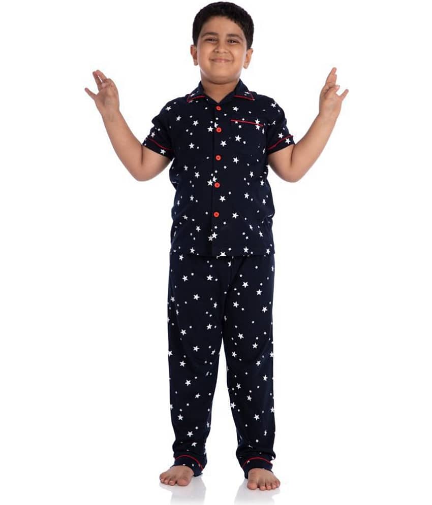 Nite Flite Pack of 1 Boys 100% Cotton Nightsuit Set ( Navy Blue )