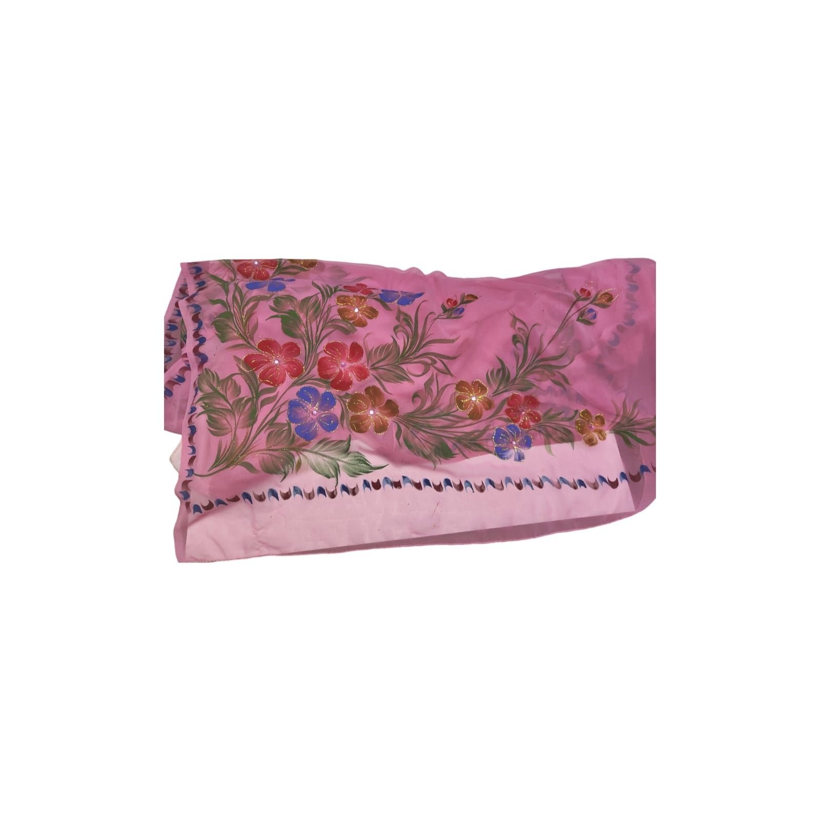Buy Pink Hand Painted Floral Georgette Saree With Blouse Piece online at best price
