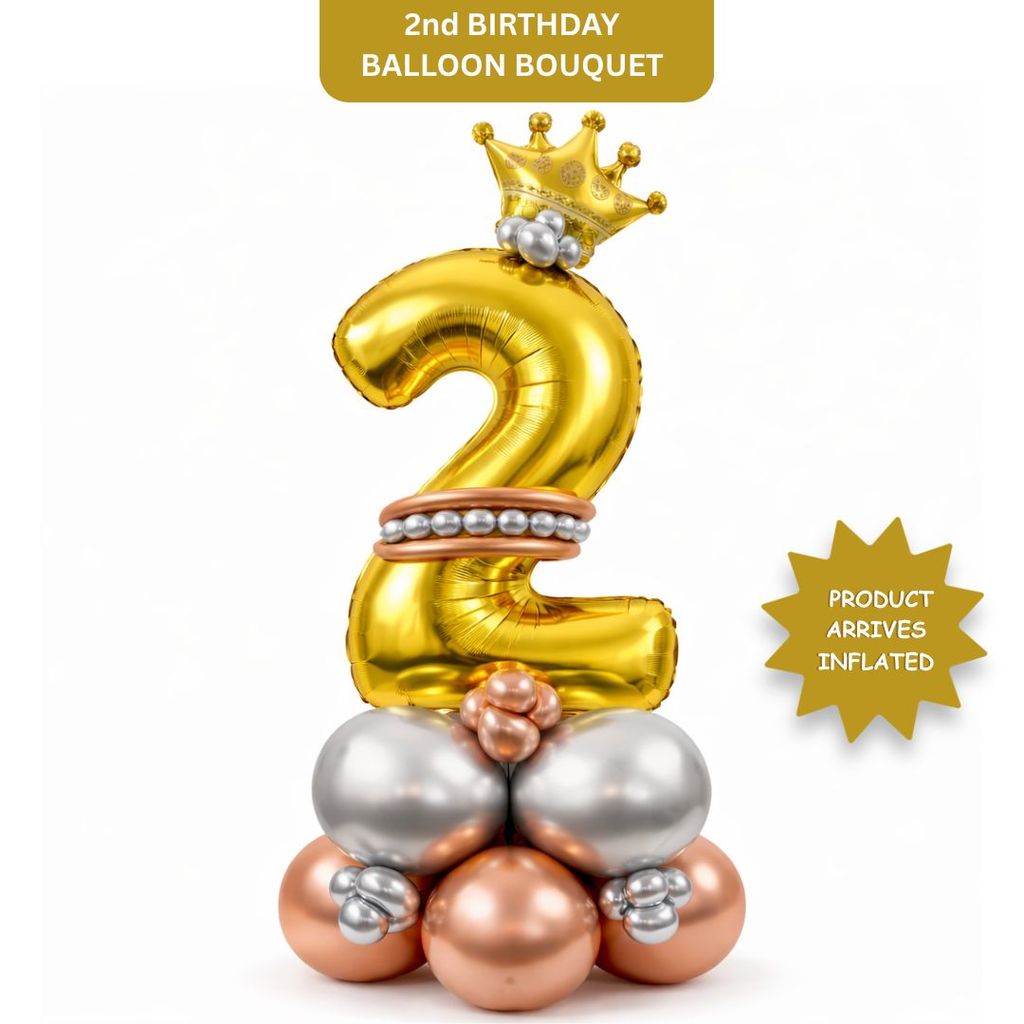 Royal Number 2 Large Golden Balloon Bouquet Arrangement with Small Crown & Silver, Rosegold Latex Balloons - Party and Festive Needs | Buy online on ZillyBuy