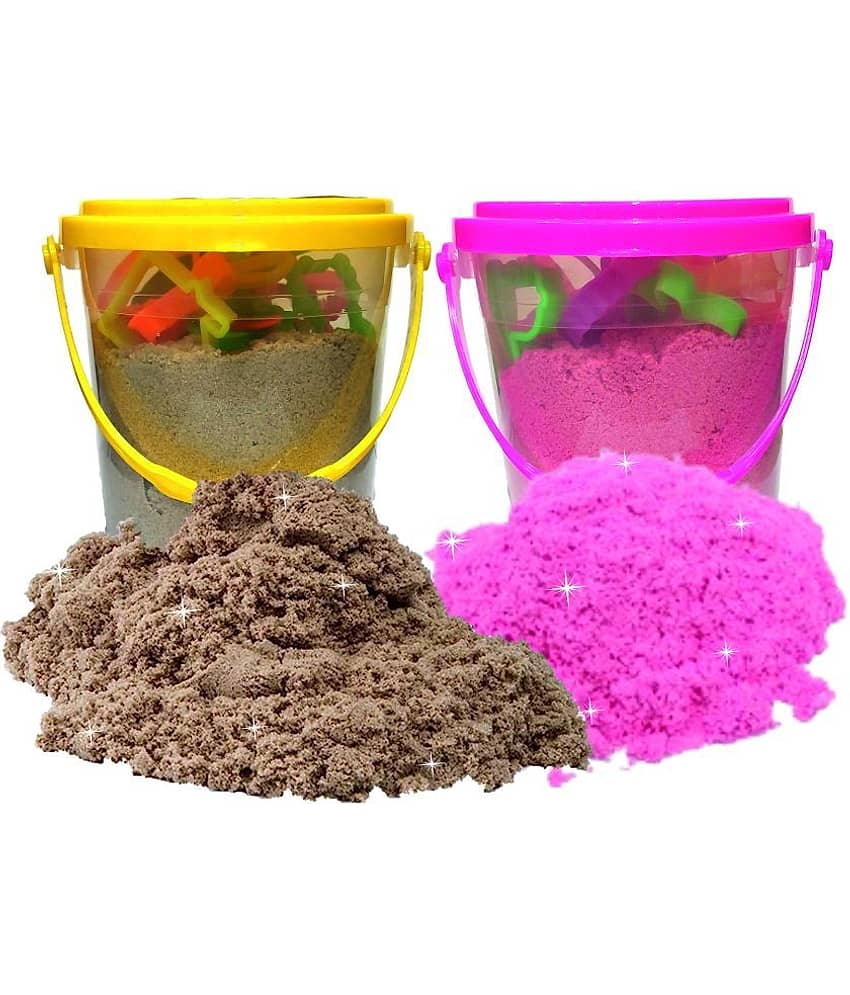 Rabbit 1Kg Magic Flow Sand Buckets Pack of 2 For Kids.(Brown-Pink)