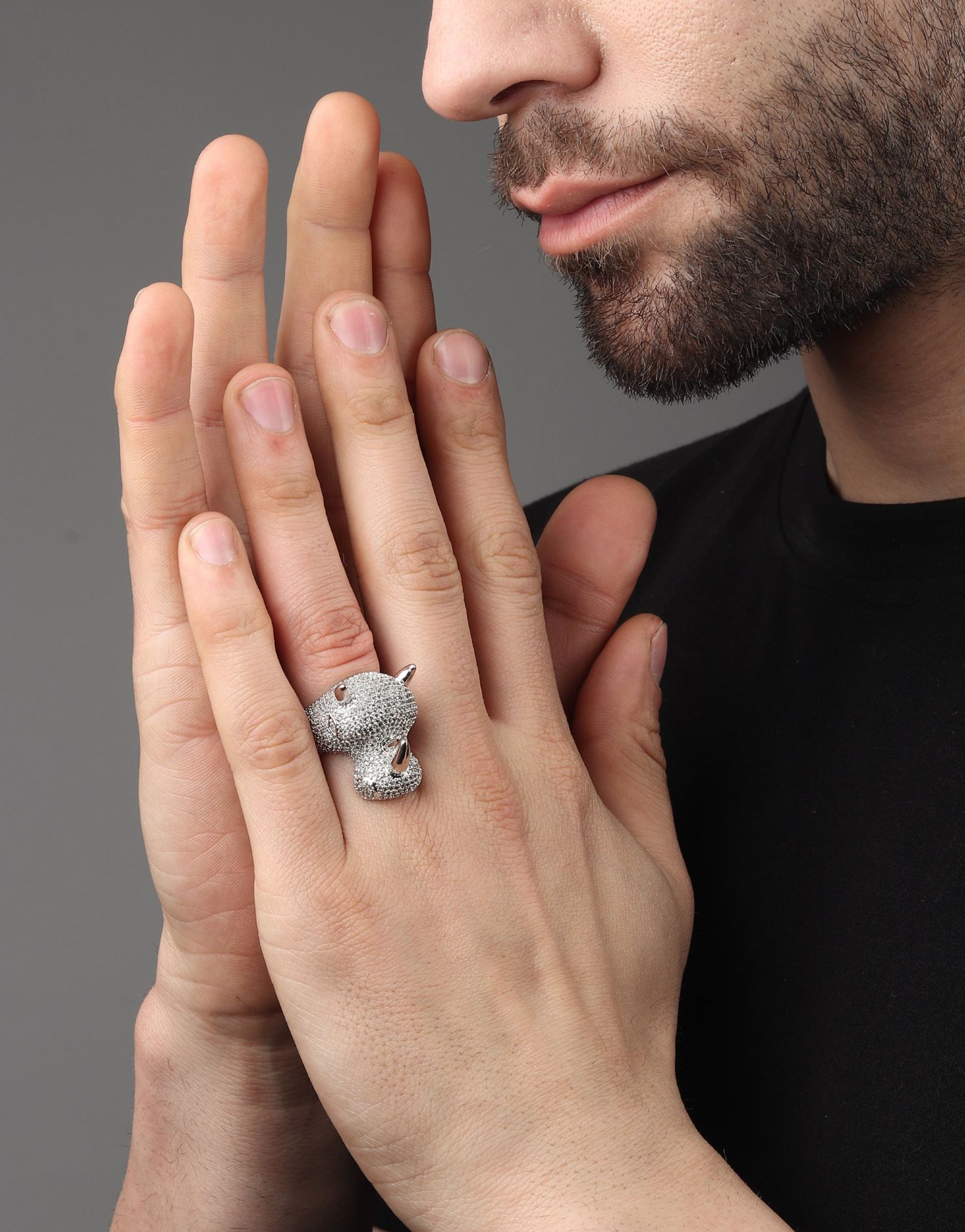 Mr. Rhino Iced Out Ring (Sparkling Silver)-10-11 / Sparkling Silver
