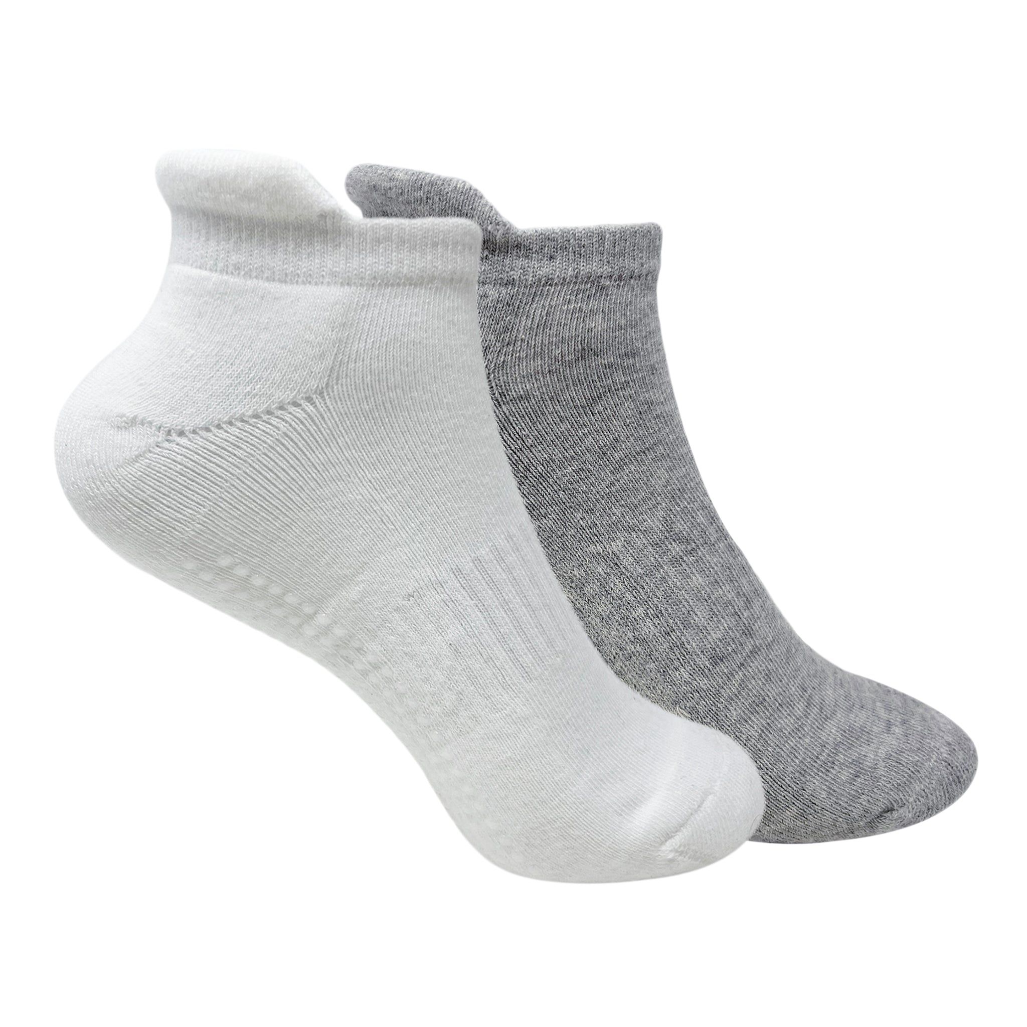 Unisex Silicone-Grip No-Fall Socks for Elderly Care - Set of 2 (White, Light Grey)