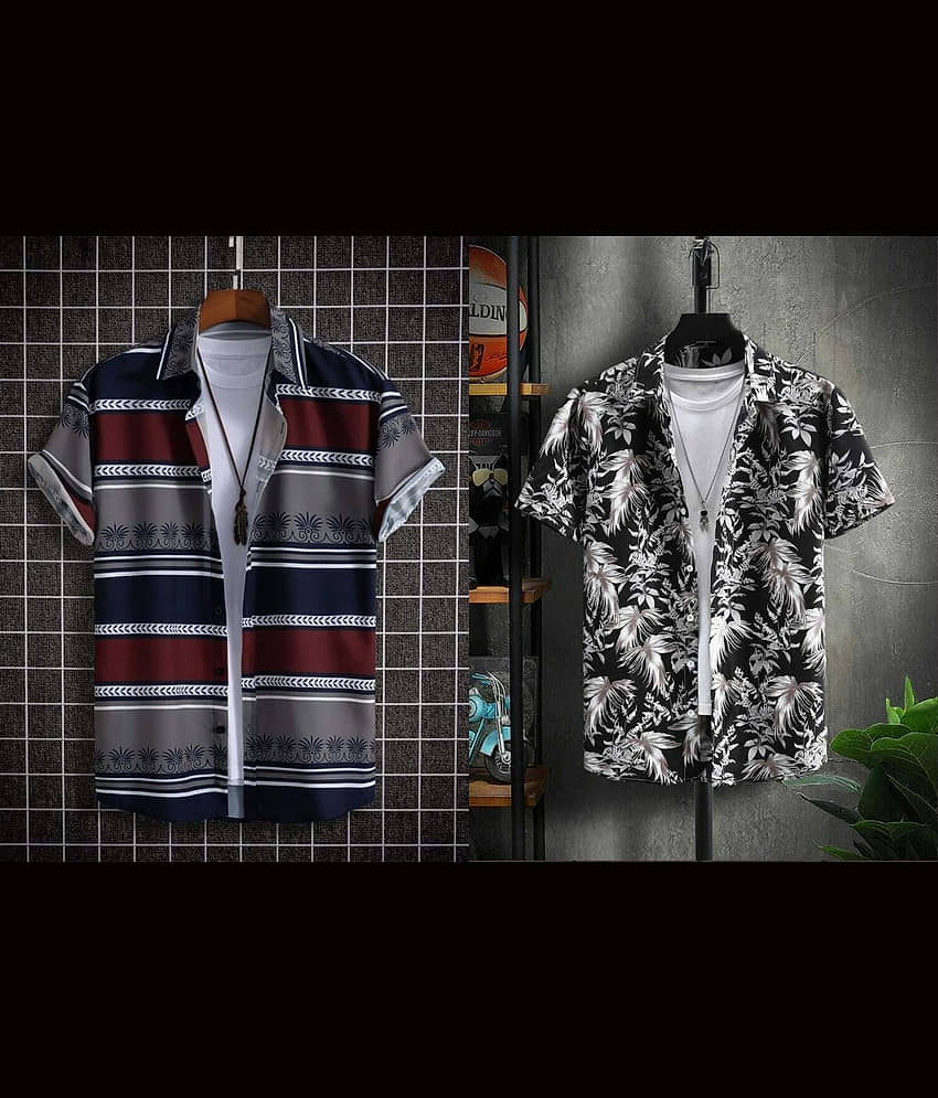 Qlonz store Elastane Regular Fit Printed Half Sleeves Men's Casual Shirt - Multi ( Pack of 2 )