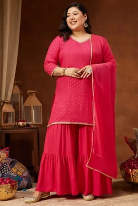 Women's Pink Rayon Foil Print Three Quarter Sleeves Sharara Set
