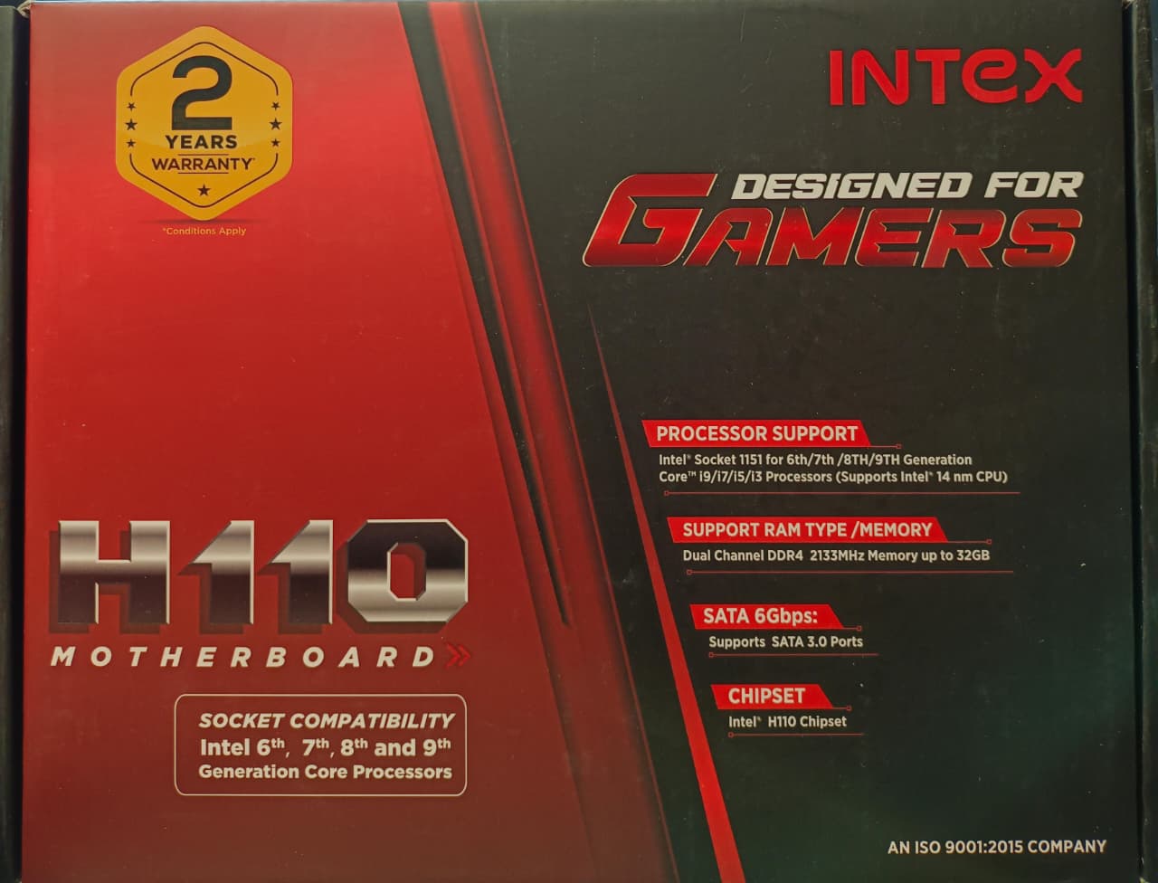 INTEX H110 Motherboard, LGA 1151, Supports Intel 6th9th Gen i3/i5/i7/Celeron/Pentium, DDR4 32GB, HDMI, VGA, USB 3.0, M.2 NVMe, 3-Year Warranty (FT-0493)