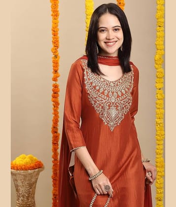 YAGNIK FASHION Women Rayon Solid A-line Kurti With Pants ( Brown )