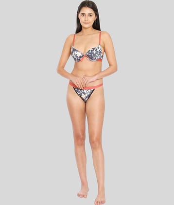 ILRASO Nylon Women's Bra & Panty Set ( Black )