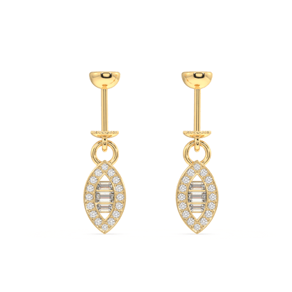 Baguette stone paved Ellipse - screw Helix Hanging - 14k plated