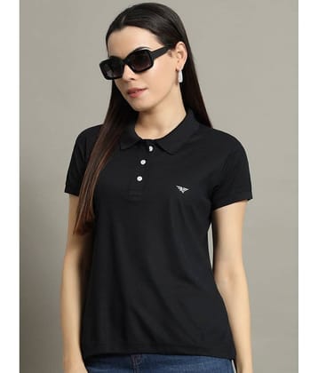 Riss Women Cotton Blend Solid Regular Fit Polo Collar T-Shirt ( Black )