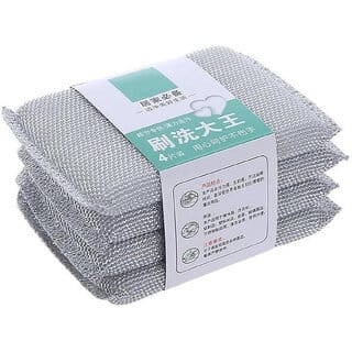 (Pack of 4) Wire Non-Scratch Reusable Dish Washing Sponge for Kitchen Sliver Scrubber Scrub Sponge (Medium)