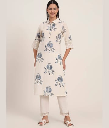 Divena Women Cotton Printed A-line Kurti ( Off White )