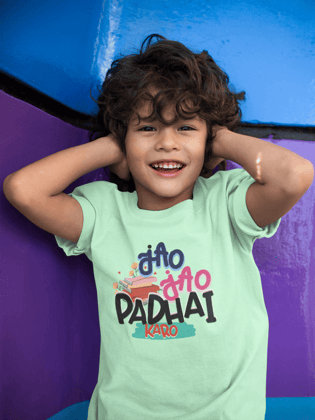 Taarak Mehta Ka Ooltah Chashmah| Kids Pistal Green Color Regular Fit Printed T-Shirts (JAO JAO PADHAI KARO)