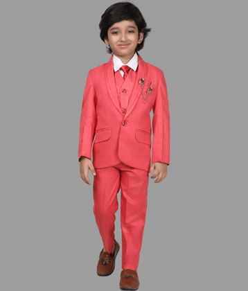 DKGF Fashion Boys Polyester 3 Piece Suit ( Pink , Pack of 1 )