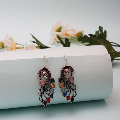 Peacock Multi Gemstone Studded Earrings