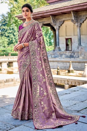 Purple Embroidered Banarasi Saree