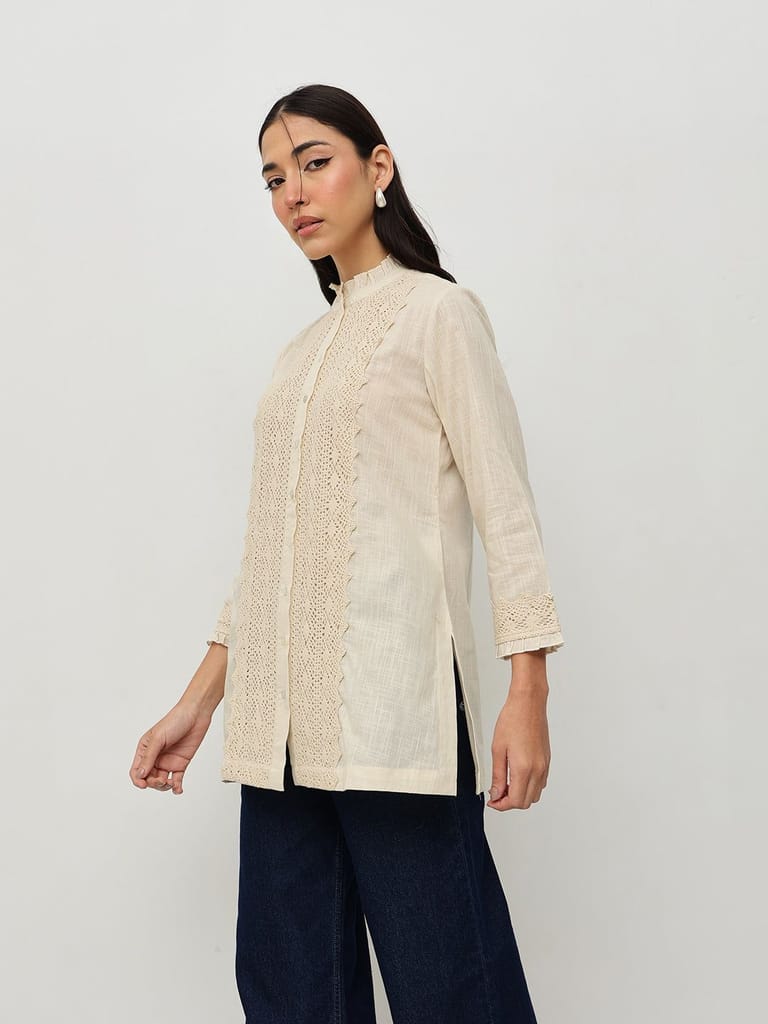 Beige Lace-Trim Tunic